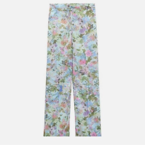 Zara Floral Printed Satin Trousers - Picture 4 of 12